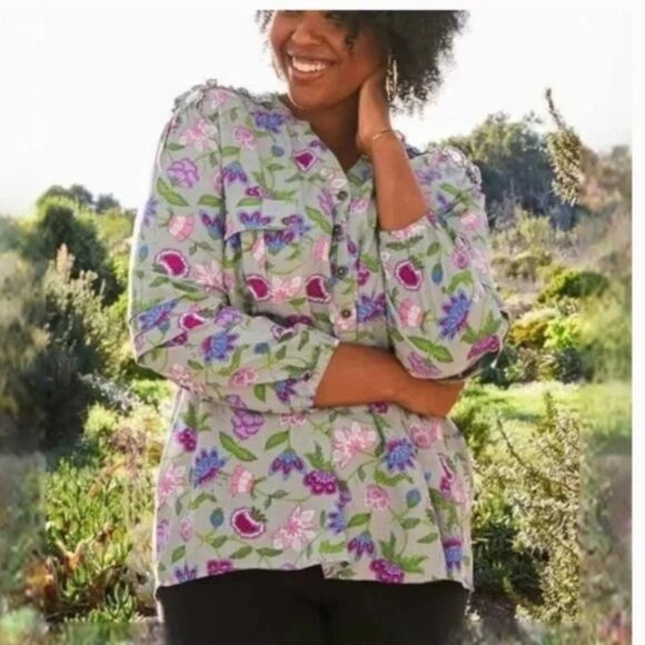 Matilda Jane L Gray Pink Floral V Neck Top THINKING OUT LOUD - Picture 1 of 7